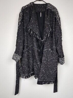 Free People $268 Wool Tweed Fringe Wrap Jacket
